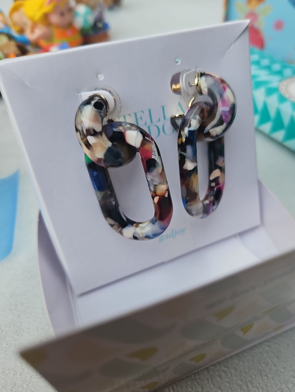Stella And Dot Multi-Color Resin Link Earrings